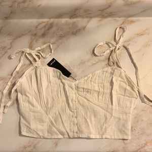 Nasty Gal White Linen Button Up Crop Top